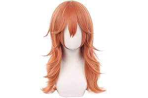 Tongtta Dark Orange Cosplay Wigs Women Halloween Costume Long Curly Wig for Party