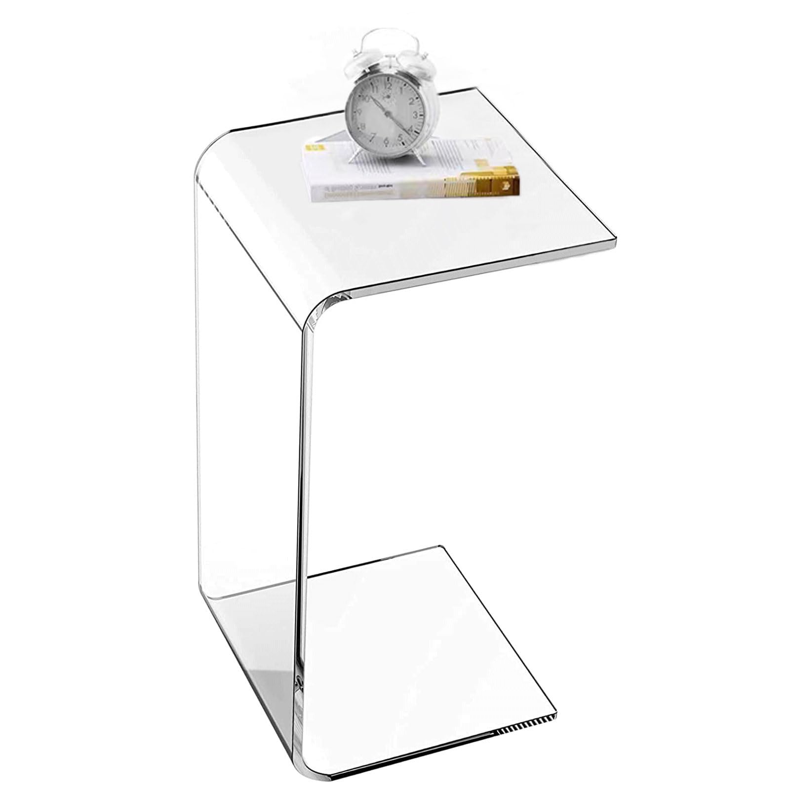 Photo 1 of DRAMLOR Acrylic End Table, 26 Inch Tall Side Table Acrylic C Shape Modern Clear Side Couch Table Slides Under Couch