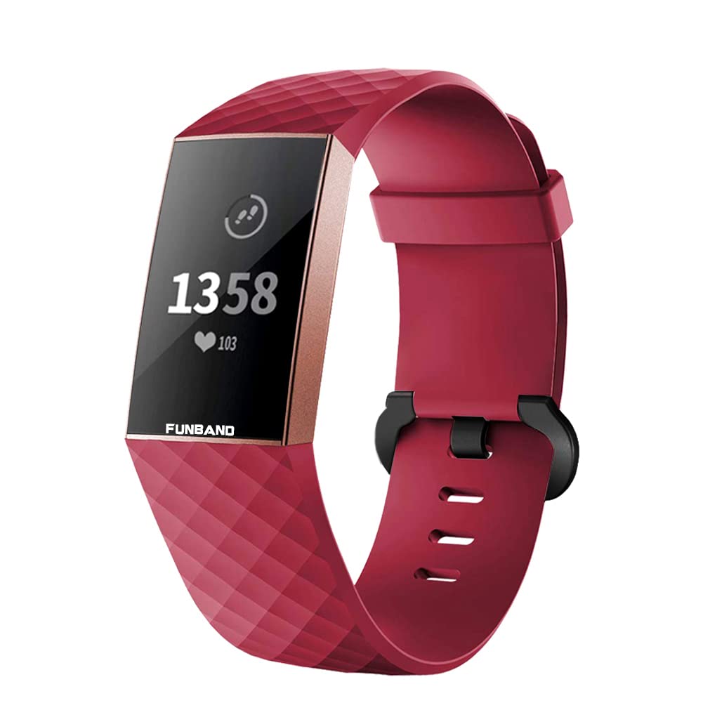 FunBand for Charge 3/Charge 4 Strap Bands,Classic Edition Soft Silicone Sport Adjustable Replacement Accessory Bracelet Straps for Charge 3/Charge 4 Fitness Activity Wristband