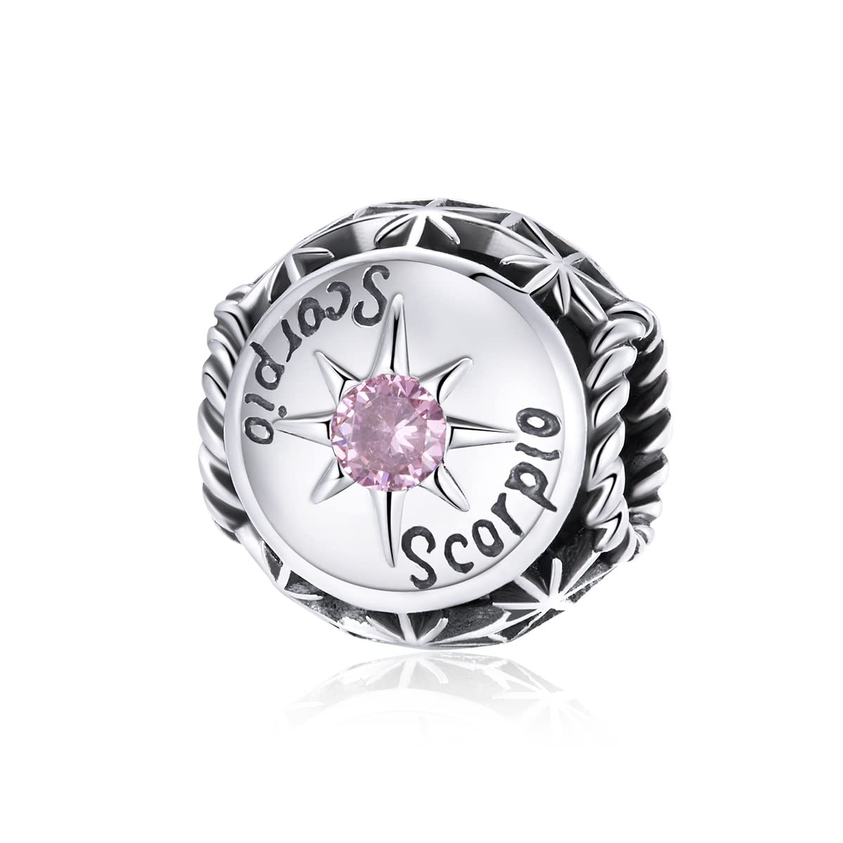 FeatherWish 925 Sterling Silver Zodiac Star Sign Constellation Round Bead Charm With Coloured Cubic Zirconia Compatible With Pandora Bracelet (Scorpio)