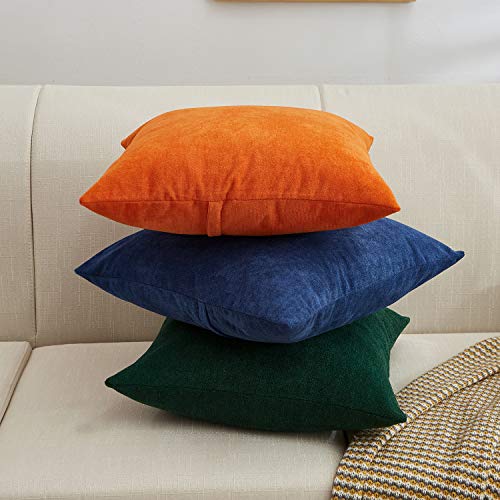 MERNETTE PACK OF 2, THICK CHENILLE DECORATIVE SQUARE THROW PILLOW COVER CUSHION COVERS PILLOWCASE, HOME DECOR DECORATIONS FOR SOFA COUCH BED CHAIR 16X16 INCH/40X40 CM (ORANGE)