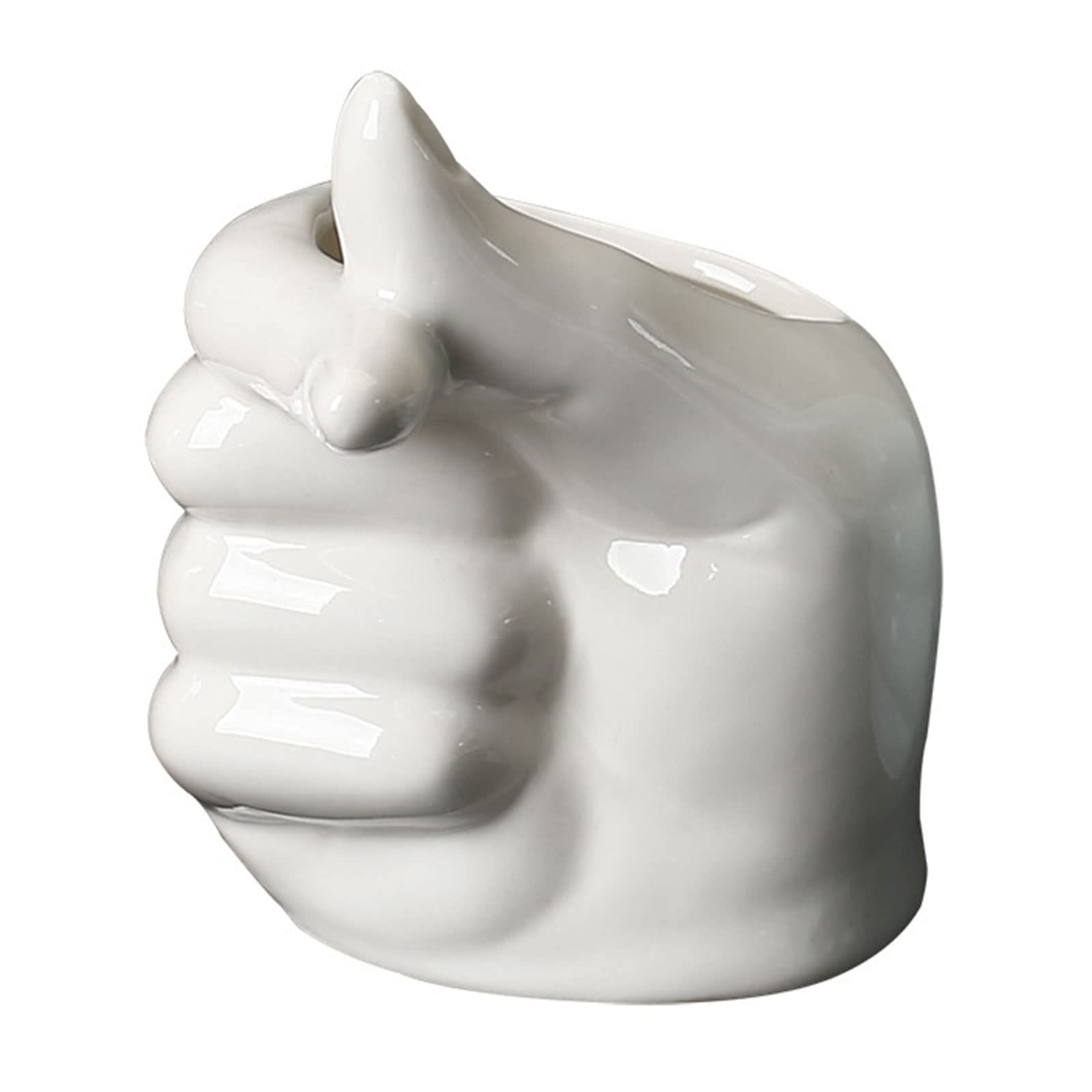 DEDEMCO White Ceramic Succulent Planter Pot Hand Shape,Modern Creative Cactus Bonsai Planter Container with Drainage,Small Flower Plant Pots,White A, 12 x 10.5 x 9.3 cm