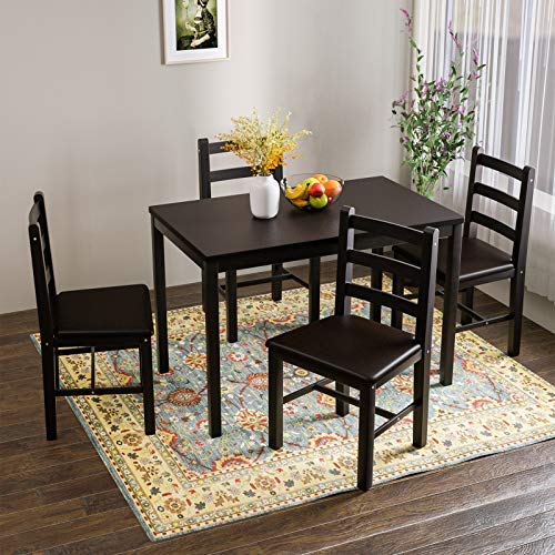 Mecor 5Piece Wood Kitchen Dining Table Set, Pine Wood Table w/ 4 PU