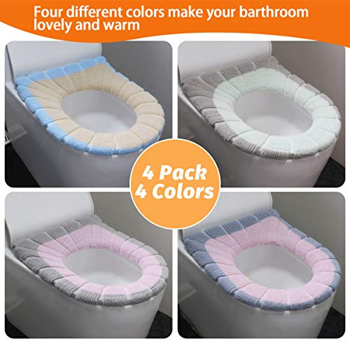 Homatee Cloth Toilet Seat Cover Stretchable Toilet Pads Bathroom Warmer Soft Available for Four Seasons, Washable Reusable Cloth Toilet Seat Cover Pads（4 Pack）