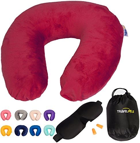 Airplane Neck Pillow 3-In-1 Set - Red Memory Foam Airplane Pillow &amp; Flight Pillow (Travel Pillows For Airplanes, Neck Pillow For Airplane Travel)