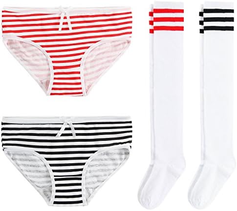 JustinCostume Women's Striped Socks &amp; Panties Cosplay Lingerie Set, E