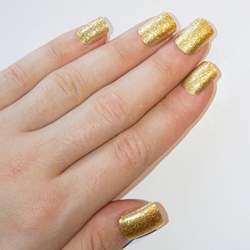 Bling Art Gel False Nails French Manicure Gold Glitter Medium 24 Tips UK - Thumbnail 5