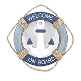 Wooden Nautical Life Ring Wall and Door Hanging Ornament Plaque,Welcome On Board,11.6