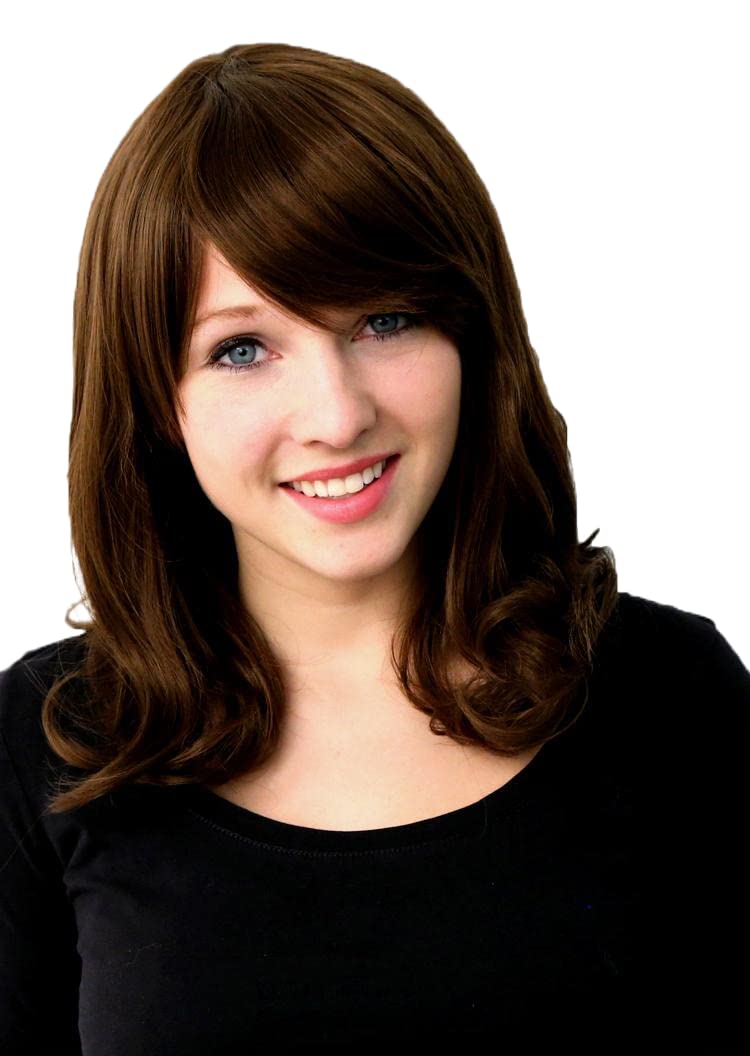 Prettyland C827 - Medium Length Long Wig Slightly Wavy Curly Natural Hair with Bangs for Daily - Brown โ image 1