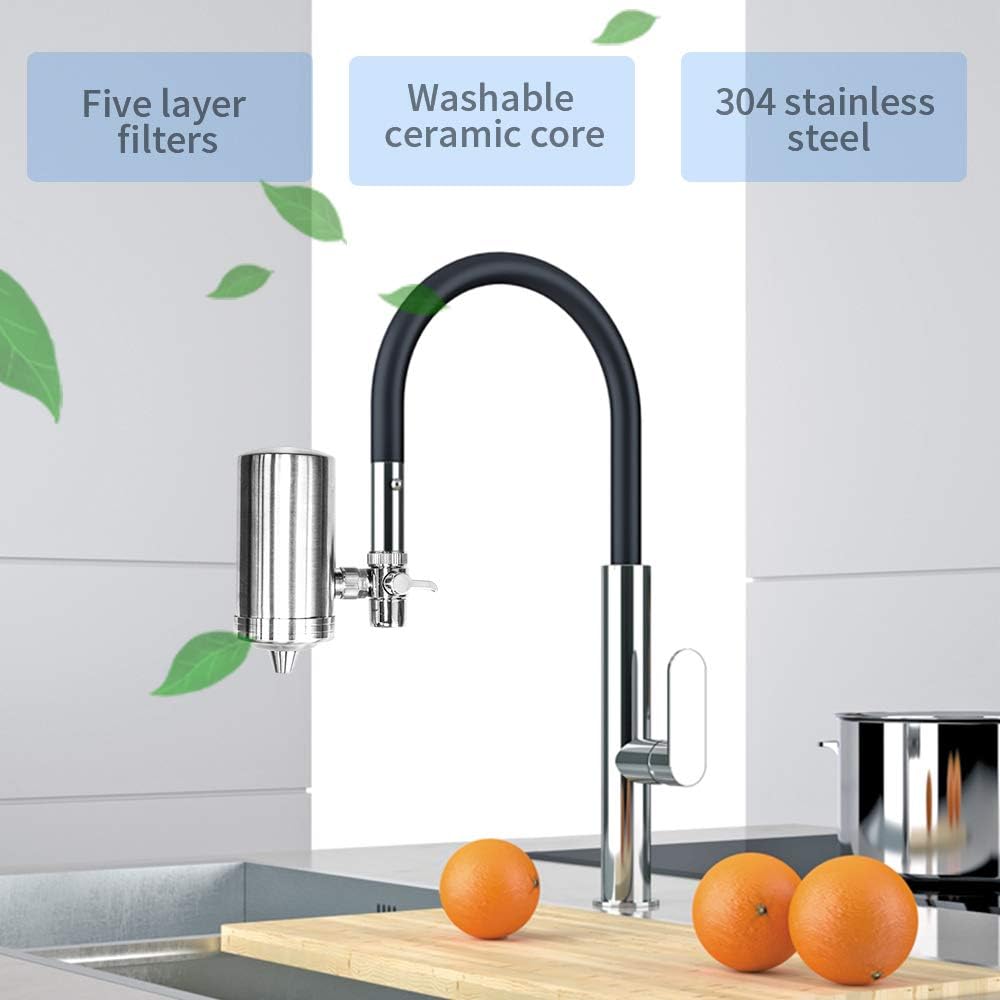 Kowela Faucet Mount Water Filter, SUS304 Stainless Steel Reduce Chlorine,Lead,BPA Free, Water Purifier with 7-Layer UF+ACF Filtration System, Fits Standard Faucets with 1 Filter Cartridge: Home & Kitchen