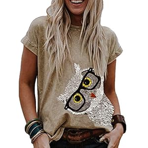 Dames Meisjes Uil Print Sweet T-Shirt Grafische Print Leuke T-Shirts Ronde hals T-shirt met korte mouwen