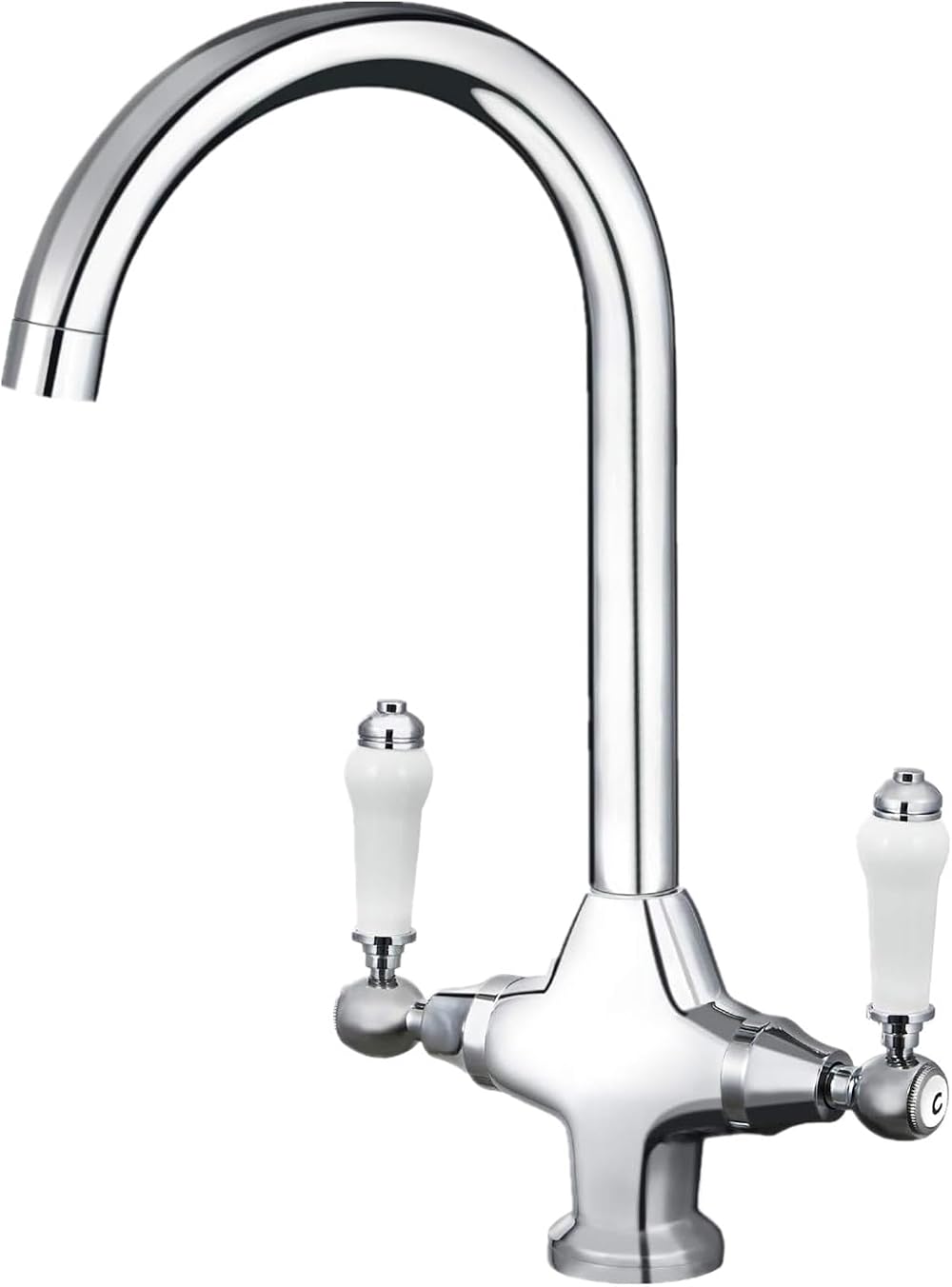 Funime Traditional Kitchen Sink Mixer Tap Ceramic Dual Lever 1 Hole Brass Chrome