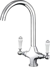 Funime Traditional Kitchen Sink Mixer Tap Ceramic Dual Lever 1 Hole Brass Chrome