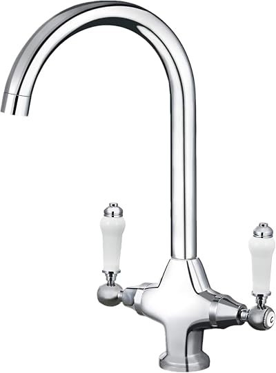 Funime Traditional Kitchen Sink Mixer Tap Ceramic Dual Lever 1 Hole Brass Chrome