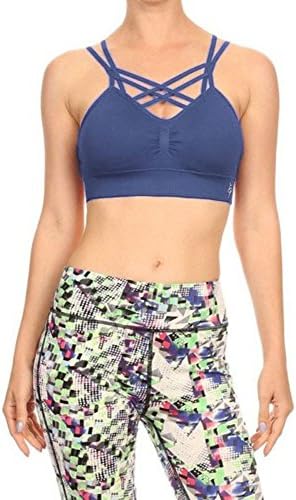 ebuy121 Women's Activewear Sports Bra Caged Lounge Bralette With Ruched Detail (Large/X-Large, Denim)