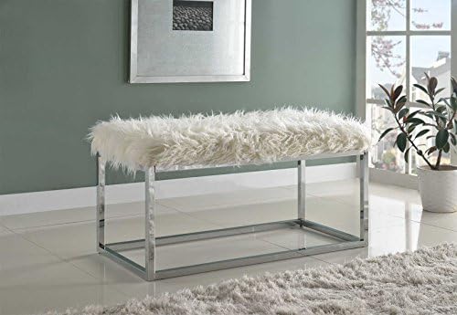 JGW Furniture US 6136-White Fur Bench, White
