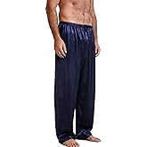 Men's Satin Pajama Pants, Sleepwear Long Pajama Bottoms with Drawstring Loungwear Pjs Pants