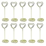 JANOU 10pcs Heart Shape Place Card Holder Picture Stand Note Clip for Wedding Party Favor (Gold)