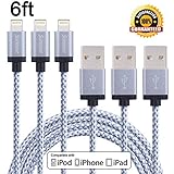 Sunnest 3Pack 6FT Extra Long Nylon Braided 8 Pin Lightning Cable USB Charging Cord with Aluminum Connector for iPhone 6/6s/6 plus/6s plus, 5c/5s/5, iPad Air/Mini, iPod Nano/Touch(White)