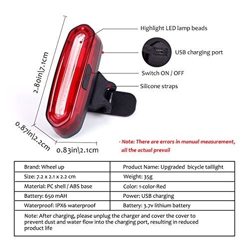 W WHEEL UP Bike Taillight IPX6 Waterproof Riding Rear light Mini LED USB Chargeable Mountain Bike Cycling Light Tail-lamp 6 Light Mode Options Safety Warning Light - Thumbnail 6