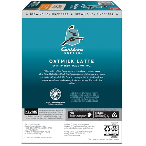 CARIBOU COFFEE CARAMEL COMFORT OATMILK LATTE, ONE STEP LATTE SINGLE SERVE KEURIG K-CUP PODS, 20-COUNT BOX