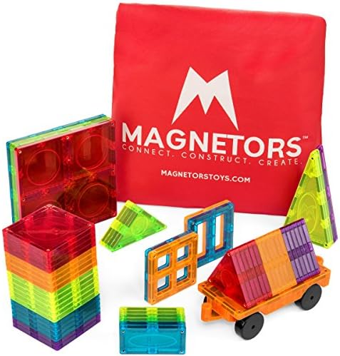 BEST MAGNETIC BUILDING BLOCKS SET - MAGNETORS For Smart Kids, 61 Tiles with Car &amp; Bonus Travel Bag, Large &amp; Small Shapes &amp; Sizes, Montessori Magnet Educational 3D STEM Toys for Boys &amp; Girls