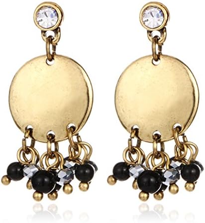 2016 Bohemian Round Alloy Resin Beads Tassel CZ Drop Earring for Women (Gold)