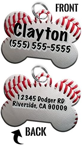 Double-Sided Baseball Dog tag personalized for pets with Name &amp; Contact Number (Front) &amp; address or other text (Back) [Multiple Font Choices] [USA COMPANY]