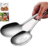 SIAIQIANG Extra Large Serving Spoons Set,18/8 Stainless Steel Slotted Spoon and Serving Spoon,9.8 Inch Buffet Spoons Set,Tabletop Flatware Utensil (2pack)