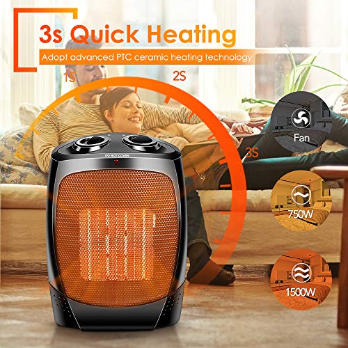 TRUSTECH Space Heater, 1500W Portable Heater, Up to 200sq, 3 Modes Adjustable, Tip-Over and Overheat - //coolthings.us