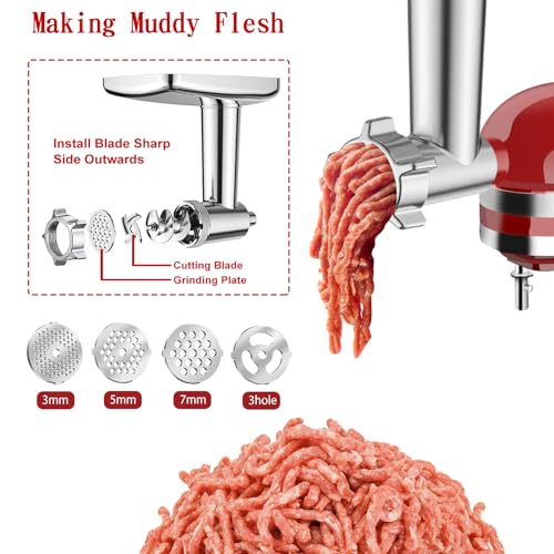 Metal Food Grinder Attachment for KitchenAid Stand Mixers,Meat Grinder Attachments Included 2 Sausage Stuffer Tubes,Burger Press,Sausage Maker Kubbe Kit Perfect for Home Kitchen Use by Airpro