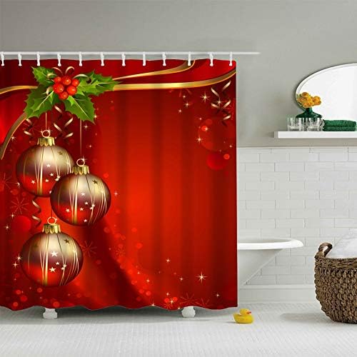Messagee Christmas Red Background Festival Balls Shower Curtain 72"x72", Inches 100% Waterproof Polyester Fabric…