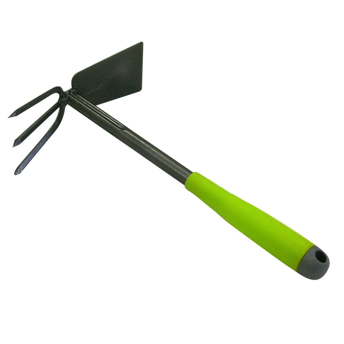 Xclou double hoe in black, hoe with proper-shaped handle, garden hoe 3 spines and spades, small powder coated hoe, double hacks with silver hammered effect