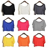 PanDaDa Womens Crop Tops Blouse Modal Loose Solid Color Batwing Sleeve T-Shirt