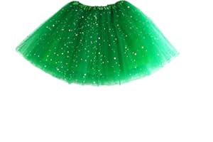 QUNBZOU Girls Non See-Through Tutus 4 Layers Tulle Sequins Stars Trim Ballet Dance Skirt Princess Dress-Up
