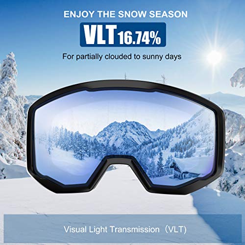 NXONE Ski Goggles for Men and Women, Anti-Fog Over Glasses Snowboard Goggles with UV Protection, Windproof Helmet Compatible Dual Lens Goggles-100% UV Protection