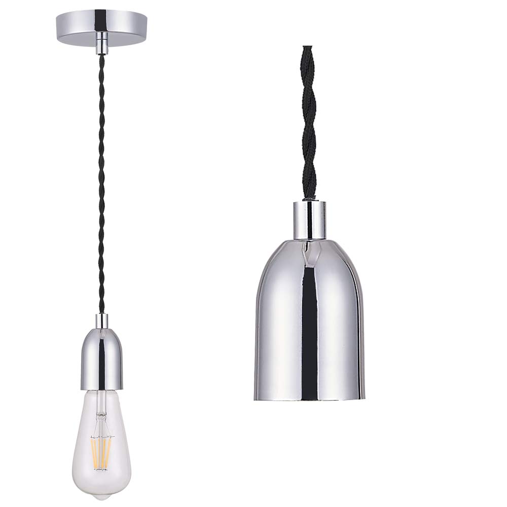 Silver Chrome Ceiling Pendant Light Fitting, Twisted Braided Flex,E27 Lamp Holder Suspended Pendant Light Fitting Kit-Chrome