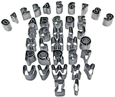 Padmawati Enterprises Stainless Steel Small Alphabet and Number Cookie Cutters Mold Tools for Fondant Biscuit, Cake, Fruit, Vegetables, or Dough Cut, Set of 36 Pieces