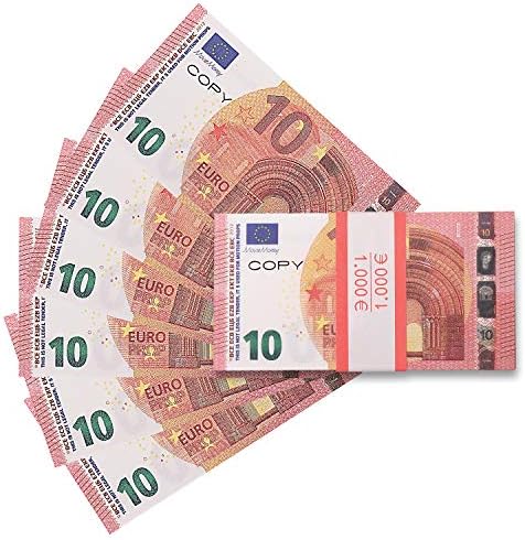 meiruiben Fake Money Play Money That Looks Real Prop Money Full Print 2 Sided €10 Banknotes Fake 1000 Euros for Hollywood Monopoly