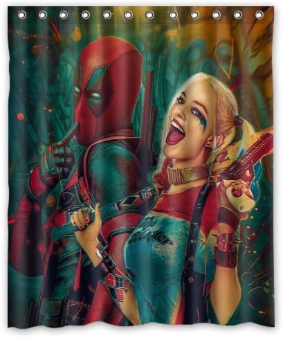 Custom Fashion Design Deadpool And Harley Quinn Shower Curtain Home Decoration Mildew Waterproof Polyester Fabric Bathroom Shower Curtain 60" x 72" Inch