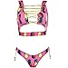 xlskA Women's Two Piece African Bikini Set Print Padded Lace up High Cut Thong Swimsuit Bottoms (Pink, XL)
