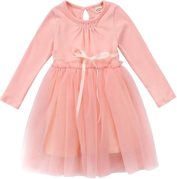 Amazon Sylvamorning 無地 春秋冬 ガールズ 女の子 可愛い リボン飾り 長袖ワンピース 女の子 子供服 チュチュスカート チュチュ かわいい 結婚式 入園式 お祝い お姫様 ワンピース チュニック 通販