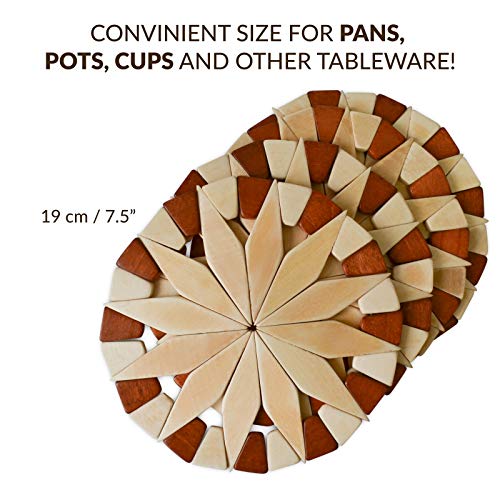 Trivets For Hot Dishes - Set of 4 Natural Wood Birch Coasters 7.5” - Kitchen Hot Pads for Countertops Tableware Heat Resistant Trivet Pans Pots - Thumbnail 4