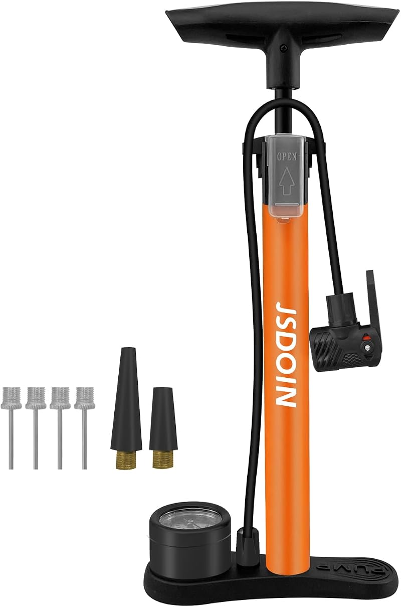 Jsdoin Bike Pump High Pressure Floor Pump Dual Presta Schrader 160 psi Orange