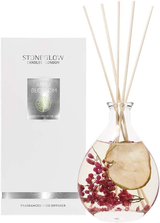 Stoneglow Nature's Gift Apple & Pear Blossom Scented Reed Diffuser 180ml, Lasts 14 Weeks, 12 Rattan Reed Diffuser Sticks