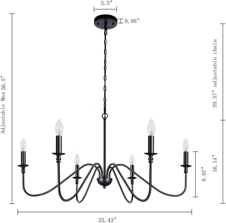 Lampundit 6-Light Iron Chandelier Black Farmhouse Chandelier Classic Candle Ceiling Pendant Light Fixture for Kitchen Island Dining Room Living Room Foyer Barn: Home Improvement