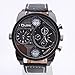 Oulm France Army watch Multi-Function Dual Movt Quartz Men's Wrist Watch Leather Watchband