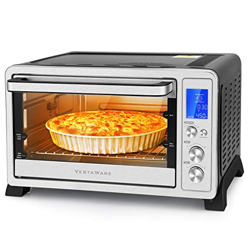Toaster Oven, Vestaware Convection Oven 27QT Digital LCD Display Smart Countertop Oven with Baking Pan Broil Rack Rotisserie Fork and Removable Crumb Tray, Stainless Steel