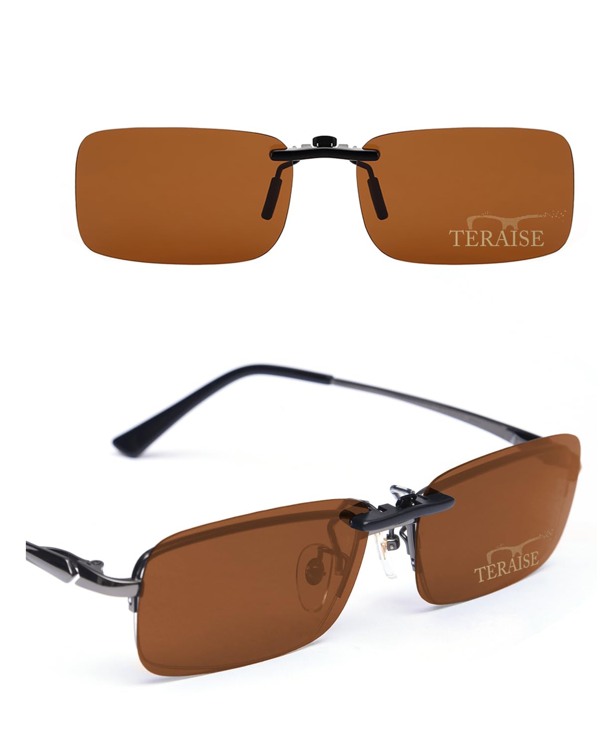 TERAISE Polarized Clip on Sunglasses Over Prescription Glasses Anti-Glare UV400 for Men Women Driving Travelling Outdoor(Brown)