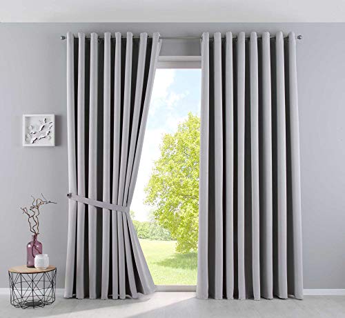 Gardinenbox Newyork Opaque Curtains, Grey, H x W 225 x 295 cm, Pack of 2, Thermal Curtains, Blackout Curtain, Blackout Eyelets, Sound-Insulating, Oeko-Tex UV Protection, Tiebacks, 201920600-2